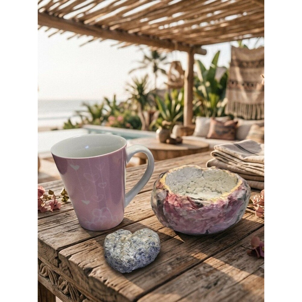 Starbucks Pink Heart Mug and Handmade Paper Mache Bowl & Heart